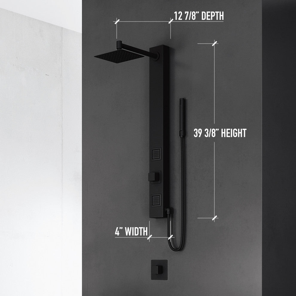 Orchid 39" H x 4" W 2-Jet Retro Shower Panel with Square Shower Head, Matte Black