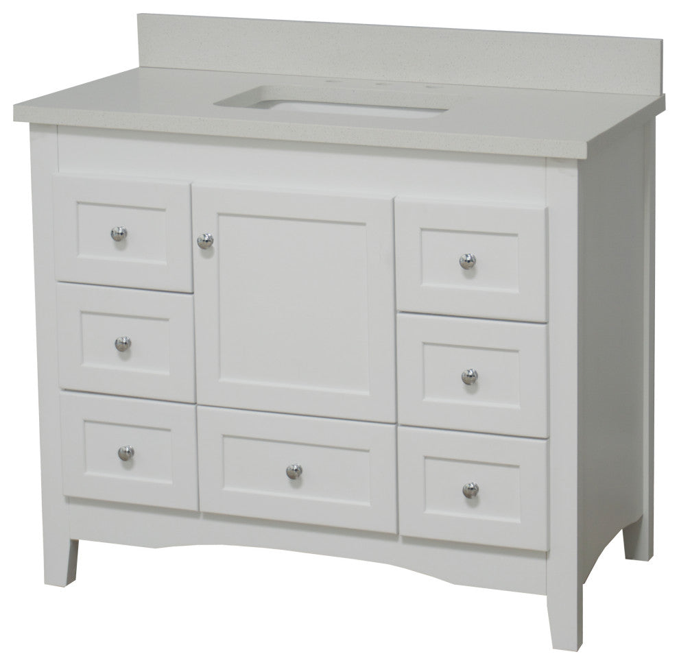 Abbey 42" Bathroom Vanity, White, Quartz