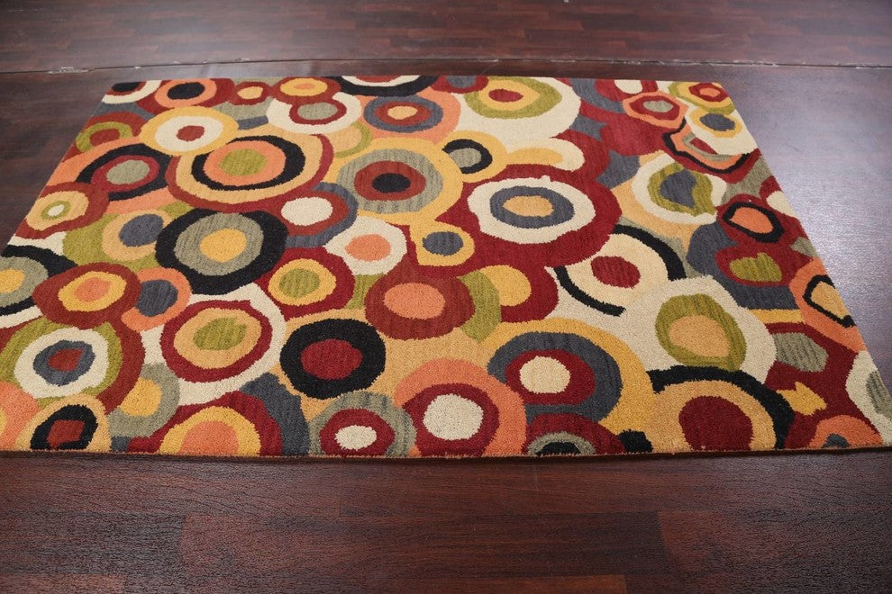 Modern Print Hand Tufted Indian Oushak Oriental Wool Area Rug, 5x8'