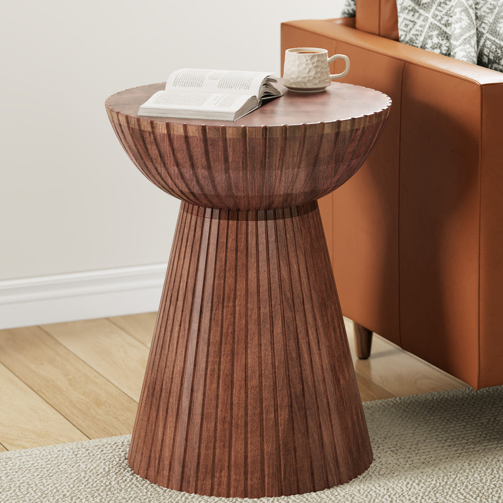 GDF Studio 21"H Drum-Shaped Mango Wood Round End Table, Honey