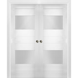 Interior Double Pocket Doors 84x80 in Opaque Glass | Sete 6222 White Silk