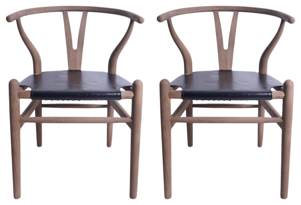 Quince Mid Century Boho Ash Wood Dining Chairs, Set of 2, Black + Antique