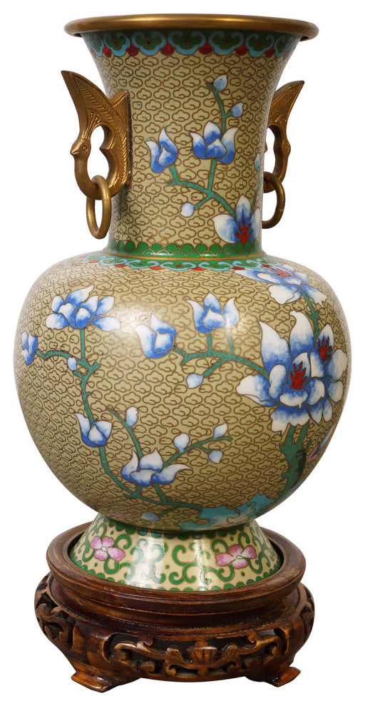 Consigned Vintage Chinese Hand Made floral Cloisonne Vase