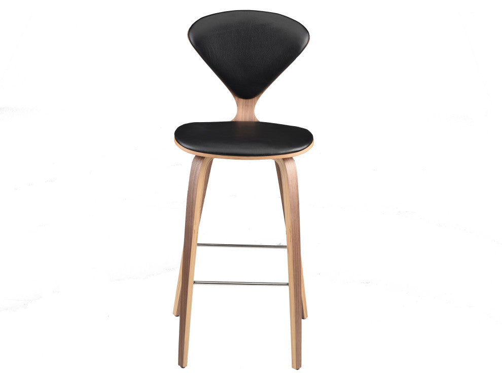 Satine Bar Stool in American Walnut and Black Leather by Nuevo