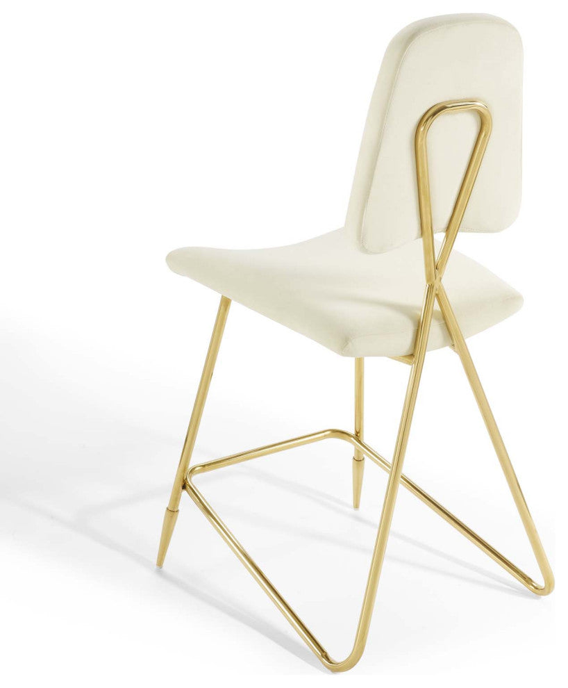 Counter Stool Chair, Set of 2, Velvet, Metal, Ivory White, Modern, Bar Pub
