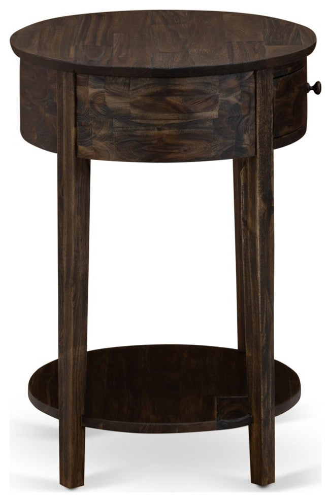 Small End Table, 1 Wood Drawer, Stable, Sturdy Constructed Distressed Jacobean