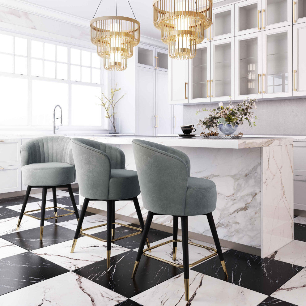 Liana Gray Velvet Swivel Stool