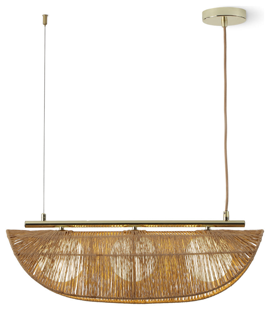 Sovev 3-Light Dimmable Linear Pendant Light With Frosted Glass Rattan Shade