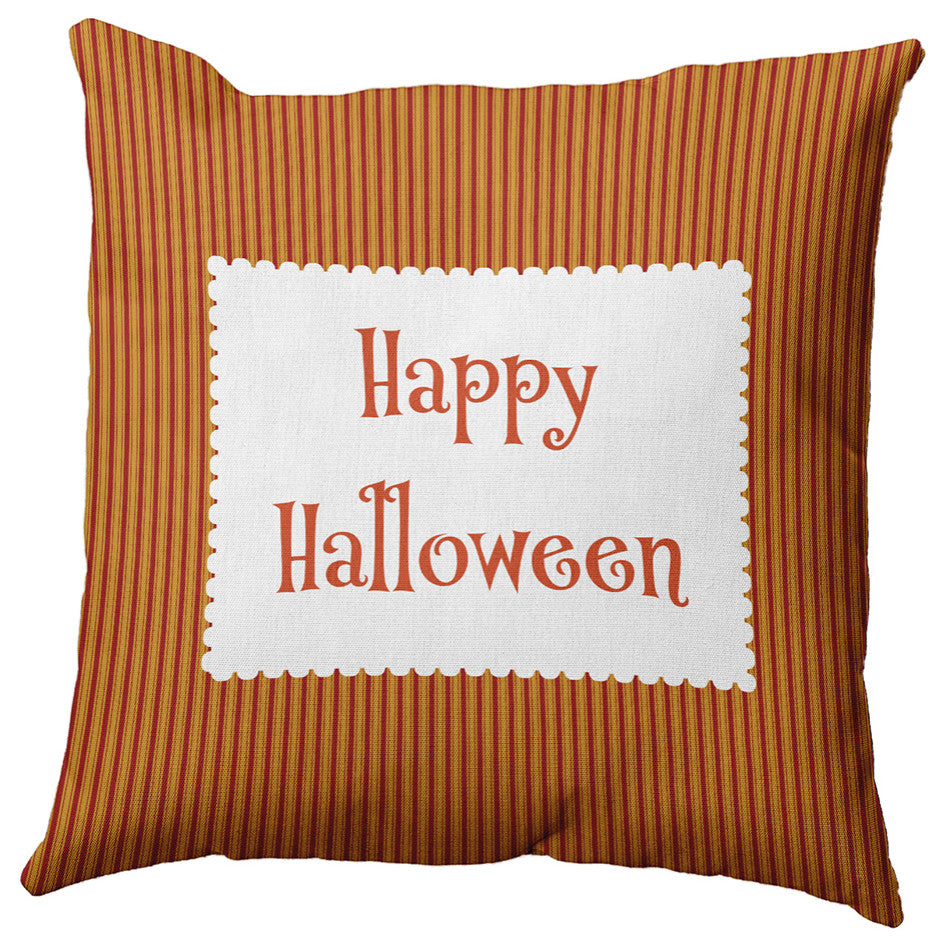 Happy Halloween Ticking Accent Pillow, Dark Red, 18"x18"