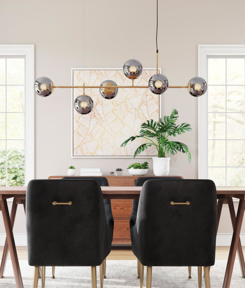 Pendant Ceiling Light Fixture, Glass, Steel Metal, Brass, Gold, Black, Lounge