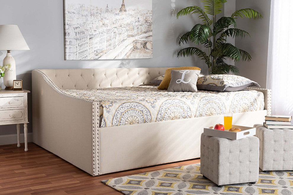 Elianna Fabric Upholstered Daybed, Beige, Queen