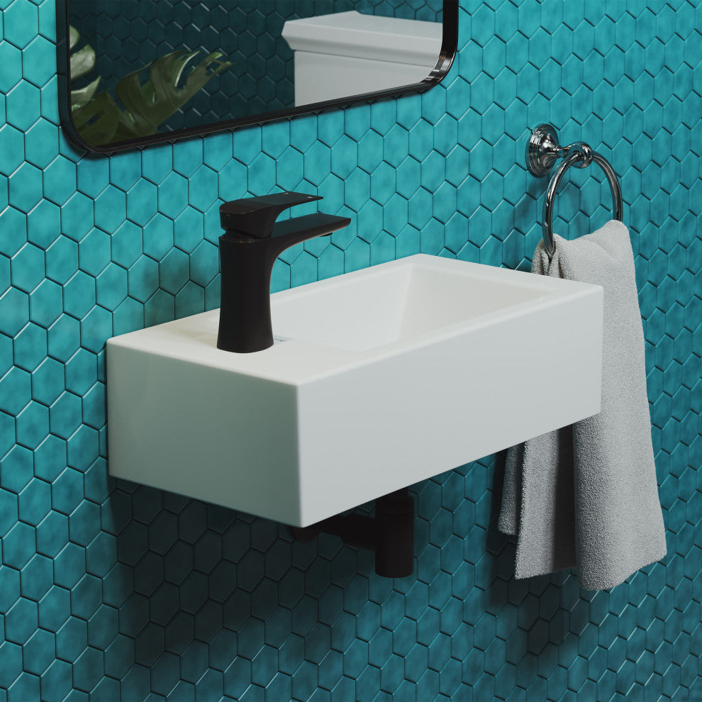 Voltaire 19.5"x10" Ceramic Wall Hung Sink With Faucet Mount, Left Side