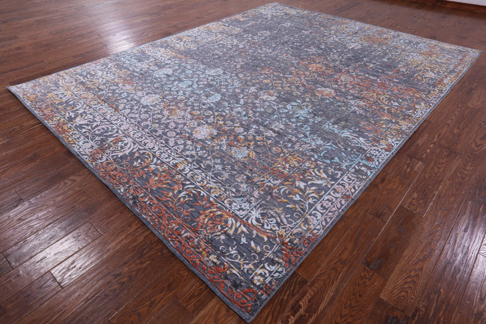 8' 11" X 11' 11" Modern Handmade Wool and Silk Rug Q8706