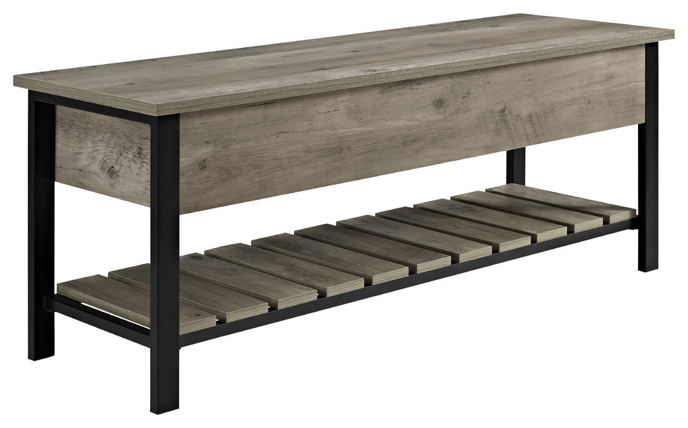 48" Open-Top Storage Bench With Shoe Shelf, Gray Wash