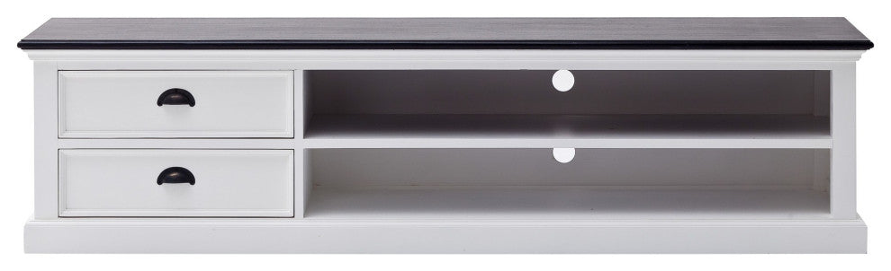 71" Classic White and Black Entertainment Unit With Two Drawers