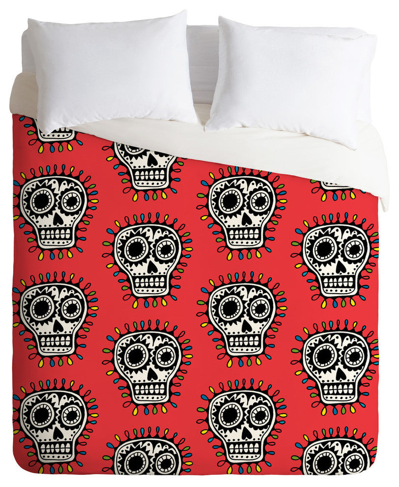 Deny Designs Andi Bird Sugar Skull Fun Red Duvet Cover - Lightweight