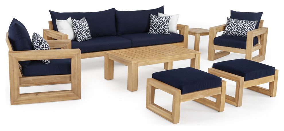 Benson 8 Piece Sunbrella Outdoor Patio Sofa and Club Chair Set, Navy Blue