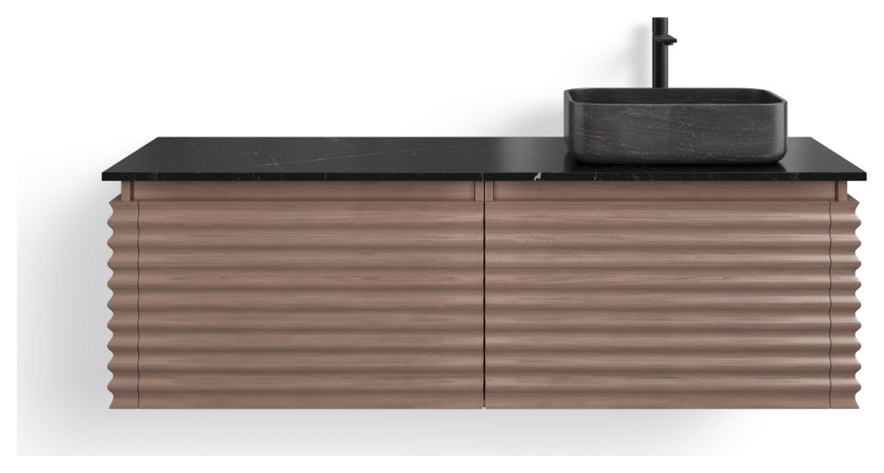 The Accordion Bathroom Vanity, Chestnut Oak, 60", Right Single Sink, Wall Mounted