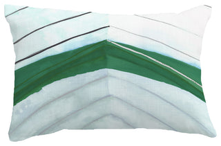 Boat Bow Center Geometric Print Throw Pillow With Linen Texture, Green, 14"x20"