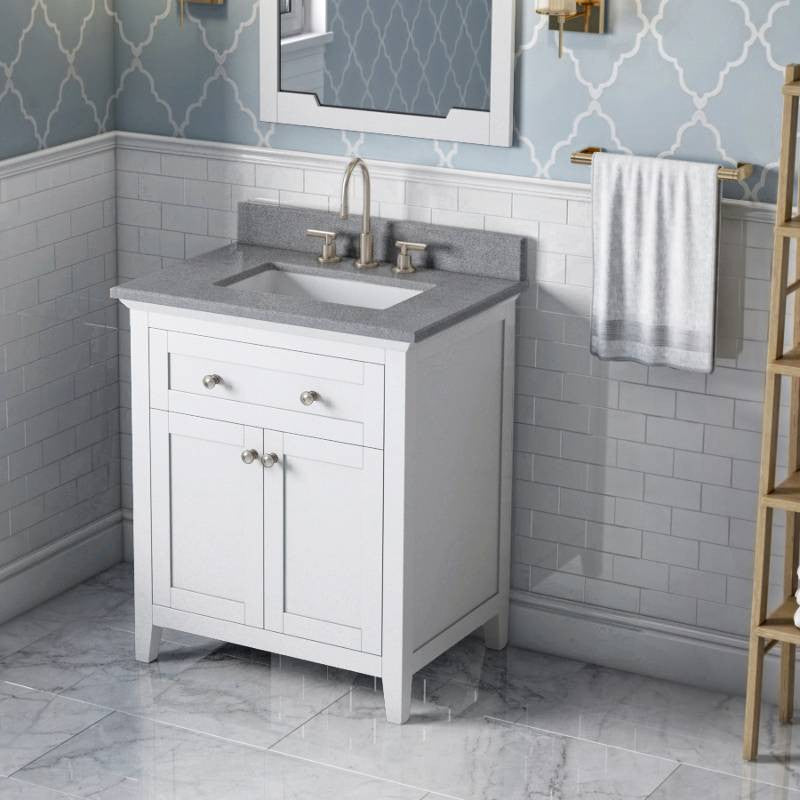 Chatham Traditional 30" White Single Sink Vanity, Steel Grey Cultured Marble Van
