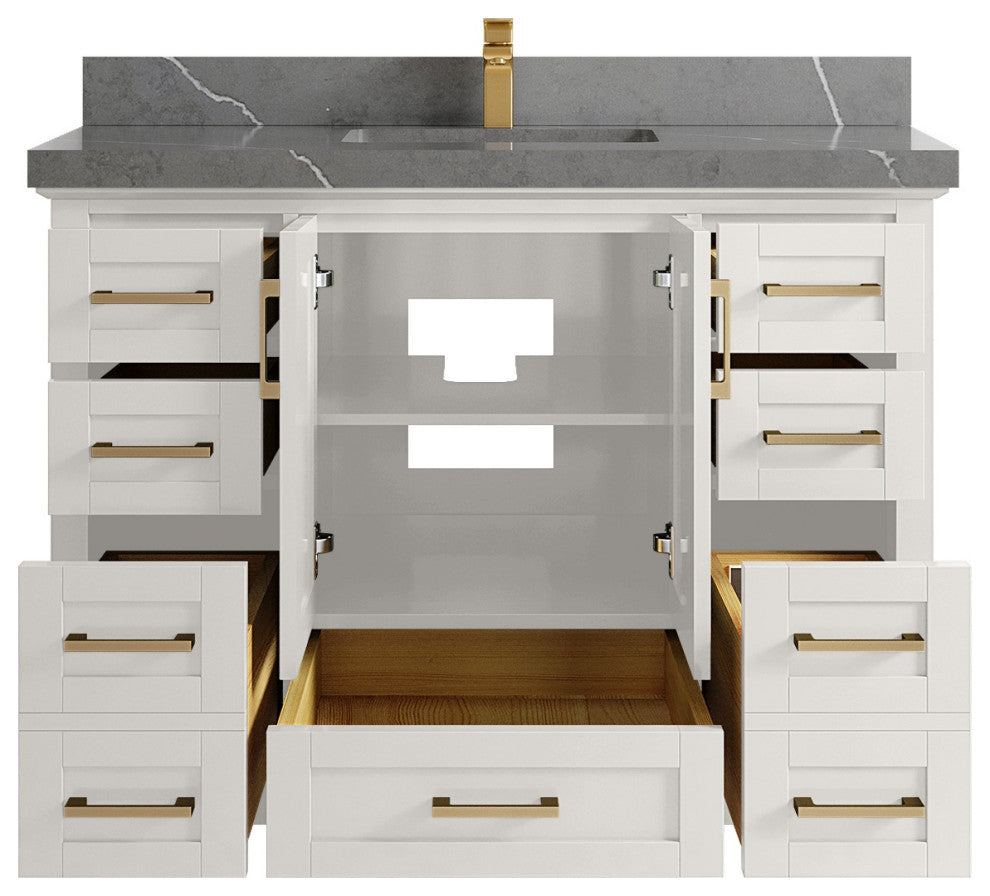 Boston 48" Single Sink Bath Vanity in Alabaster 2" Piatra Gray