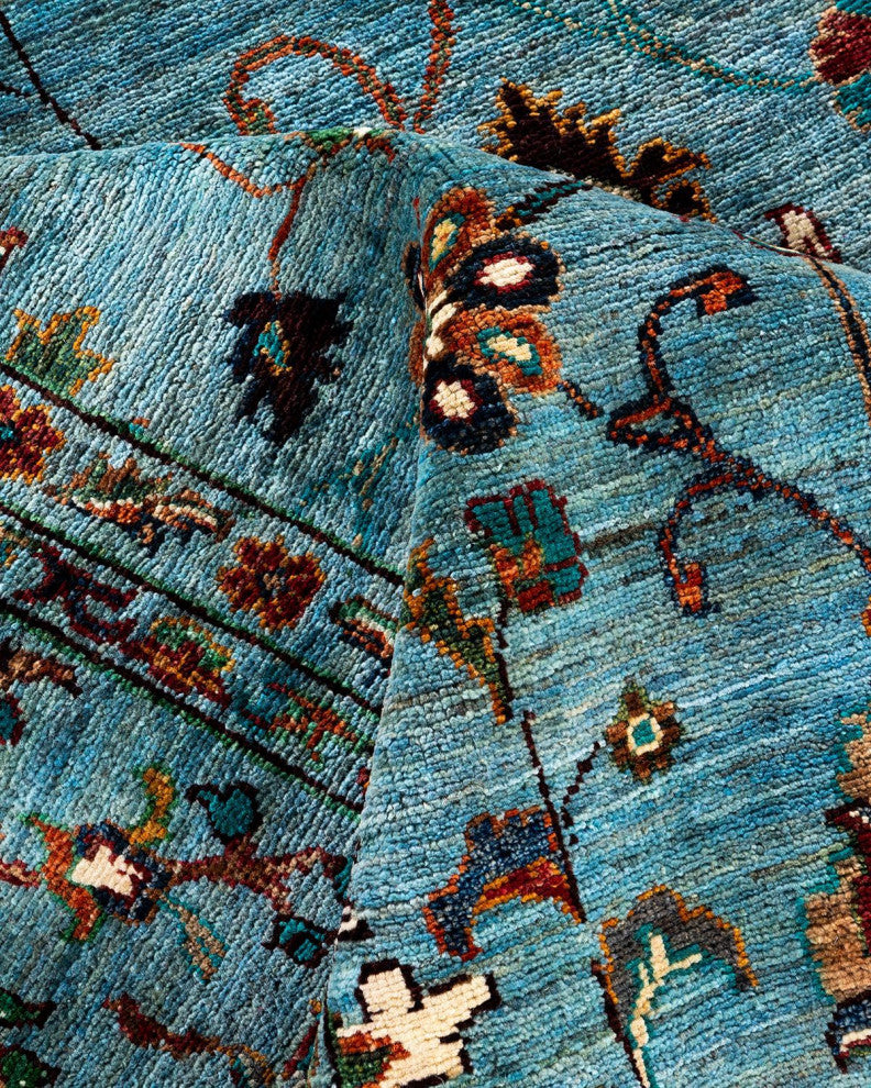 Tribal One-of-a-Kind Hand-Knotted Area Rug Light Blue, 9' 0" x 11' 10"