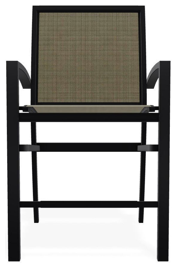 Kendall Sling Balcony Height Stackable Outdoor Stool, Elevation Stone/Black