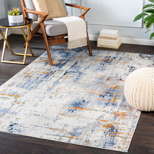 Surya Porto POO-2319 5'3"x7'3" Rug, White/Gray/Blue/Taupe/Mustard/Burnt Orange
