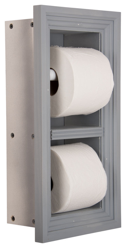 Bayshore Recessed Solid Wood Double Toilet Paper Holder 7 x 14.5, Primed Gray
