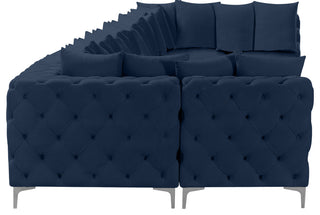 Tremblay Velvet Upholstered 9-Piece Modular U-Shaped Sectional, Navy