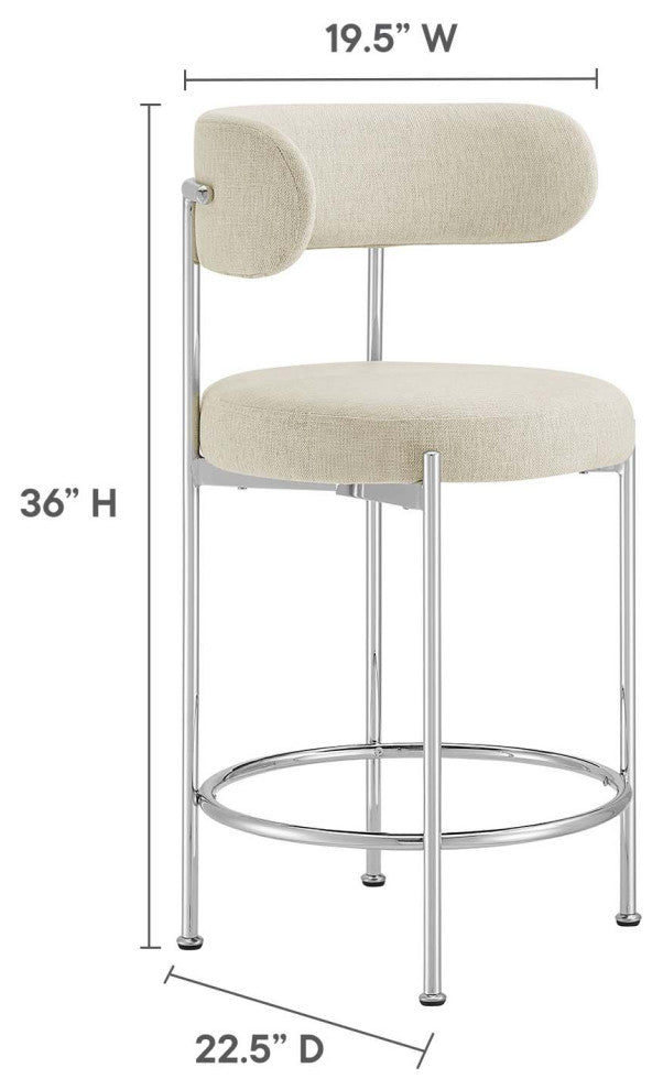 Albie Fabric Counter Stools - Set of 2 - Beige Silver