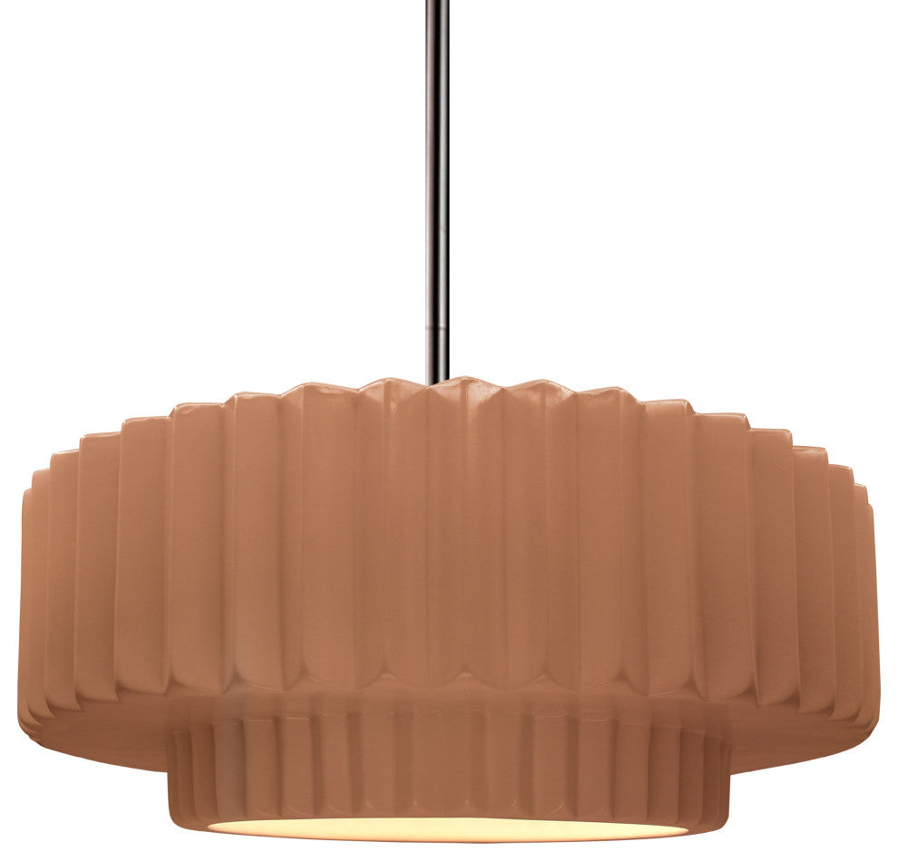 Radiance Medium Tier Pleated Pendant, Adobe, Brushed Nickel, Rigid Stem Kit