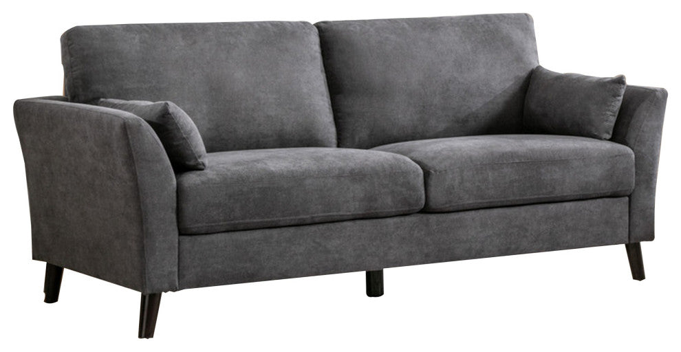Benzara BM287967 Otto 77" Sofa, Throw Pillows, Padded Cushions, Dark Gray