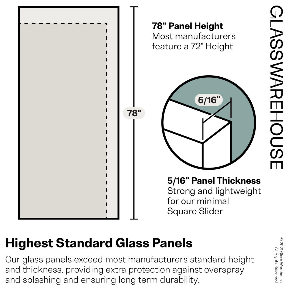 44-48"x78" Frameless Sliding Shower Door With Square Hardware, Polished Chrome