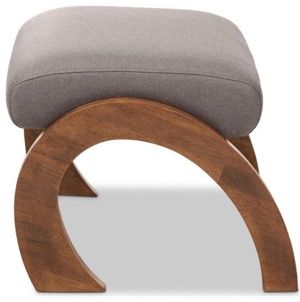 Sandrine Gray Upholstered Walnut Brown Wood Ottoman