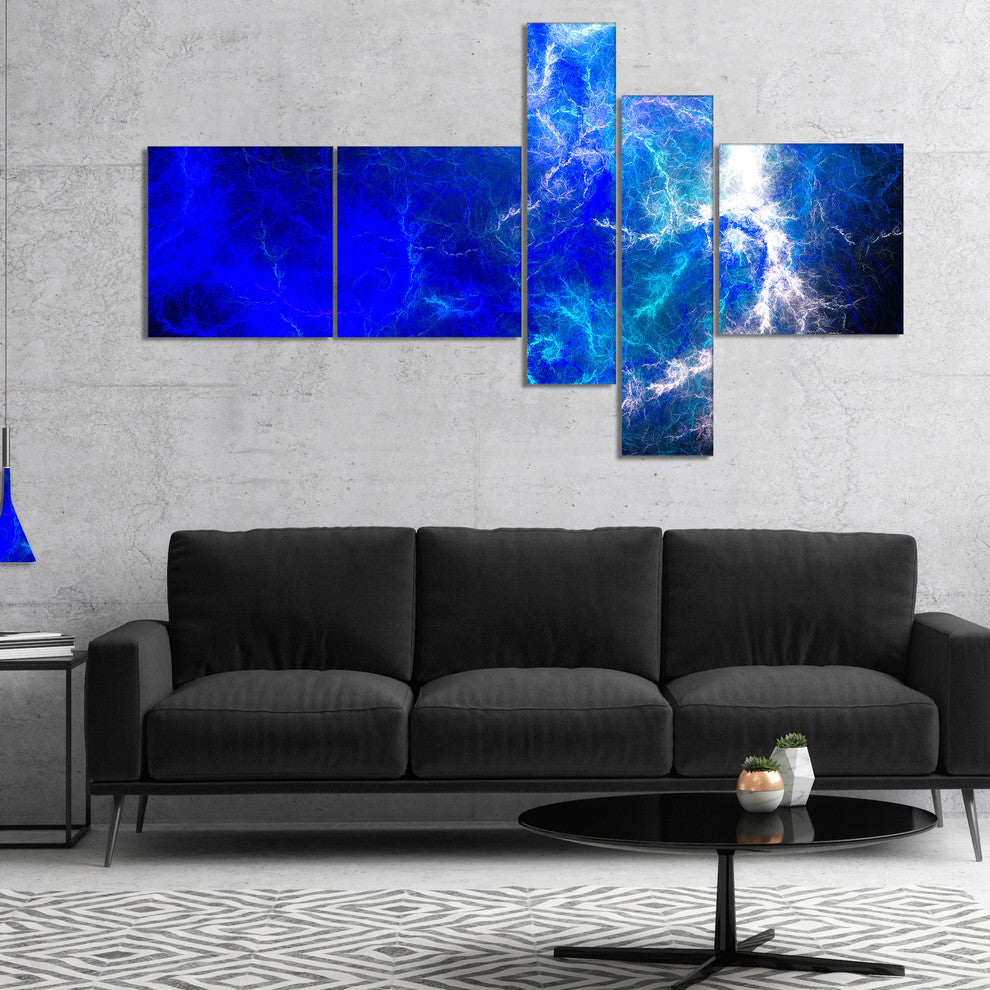 Blue Sparkling Lightning, Abstract Canvas art print, 60"x32", 5 panels