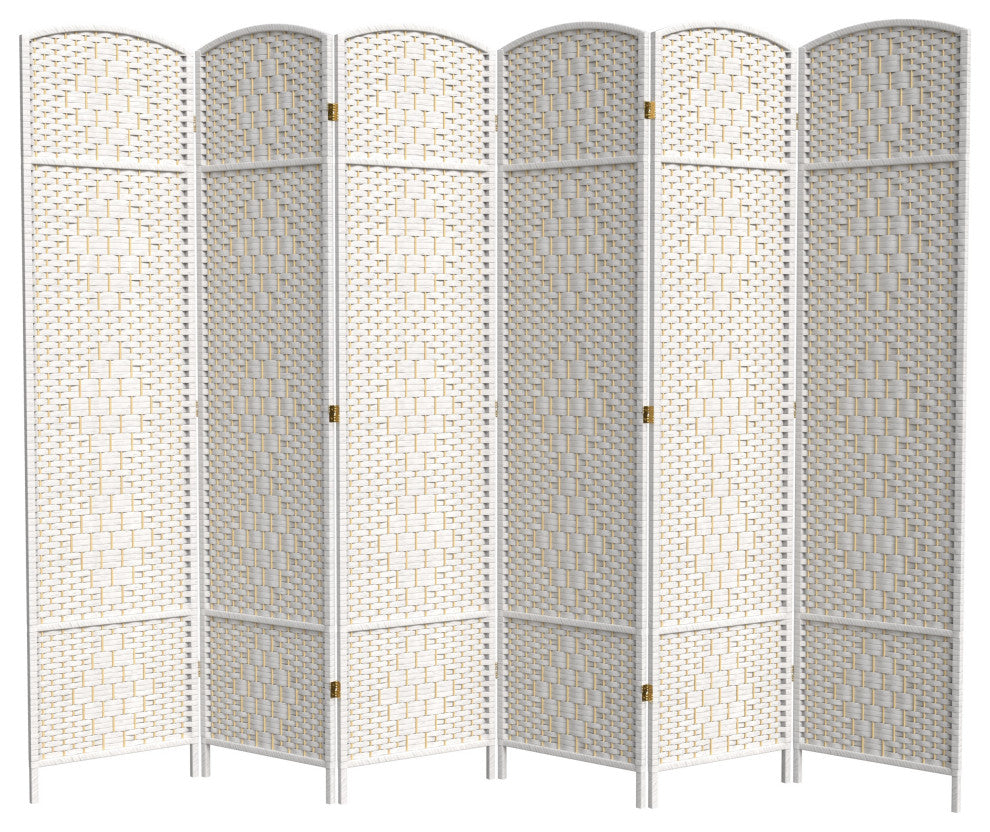 7' Tall Diamond Weave Room Divider, White, 6 Panels