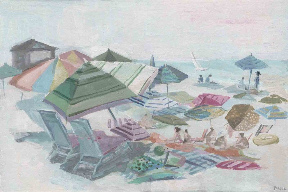 "Crowded Beach" Painting Print on Wrapped Canvas, 30"x20"