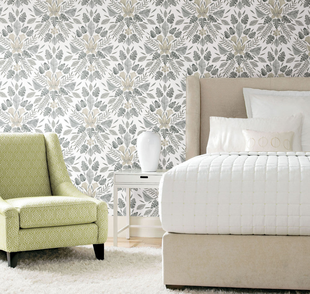 Gray & Taupe Gray Cat Coquillette Tropical Peel & Stick Wallpaper