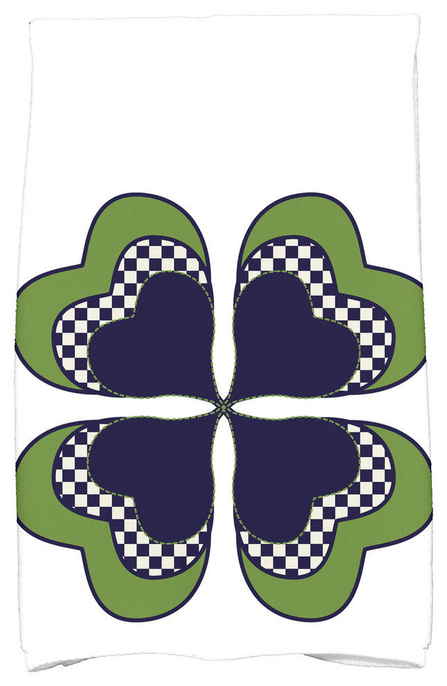 4 Leaf Clover, Holiday Floral Print Hand Towel, Navy Blue
