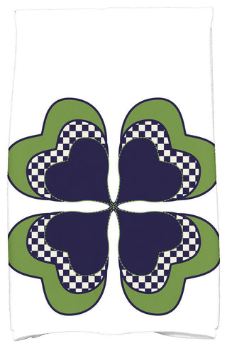 4 Leaf Clover, Holiday Floral Print Hand Towel, Navy Blue