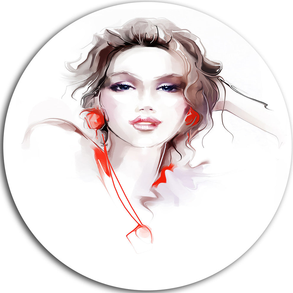 Stylish Woman, Digital Portrait Disc Metal Wall Art, 11"