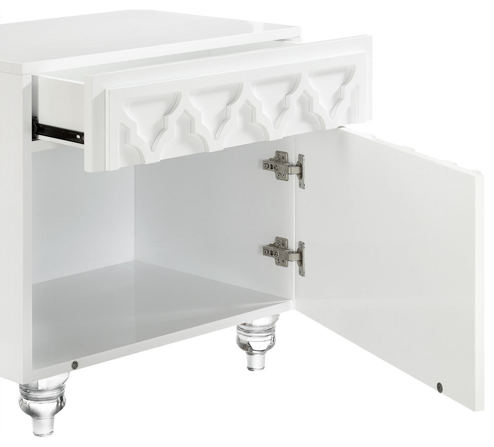 Henie Trellis Design Lacquer-Finish Lucite Leg Side Table, White