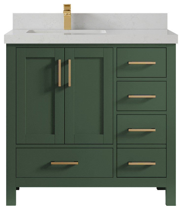 Malibu 36 Left Offset Bath Vanity in Lafayette Green 2" Carrara Quartz