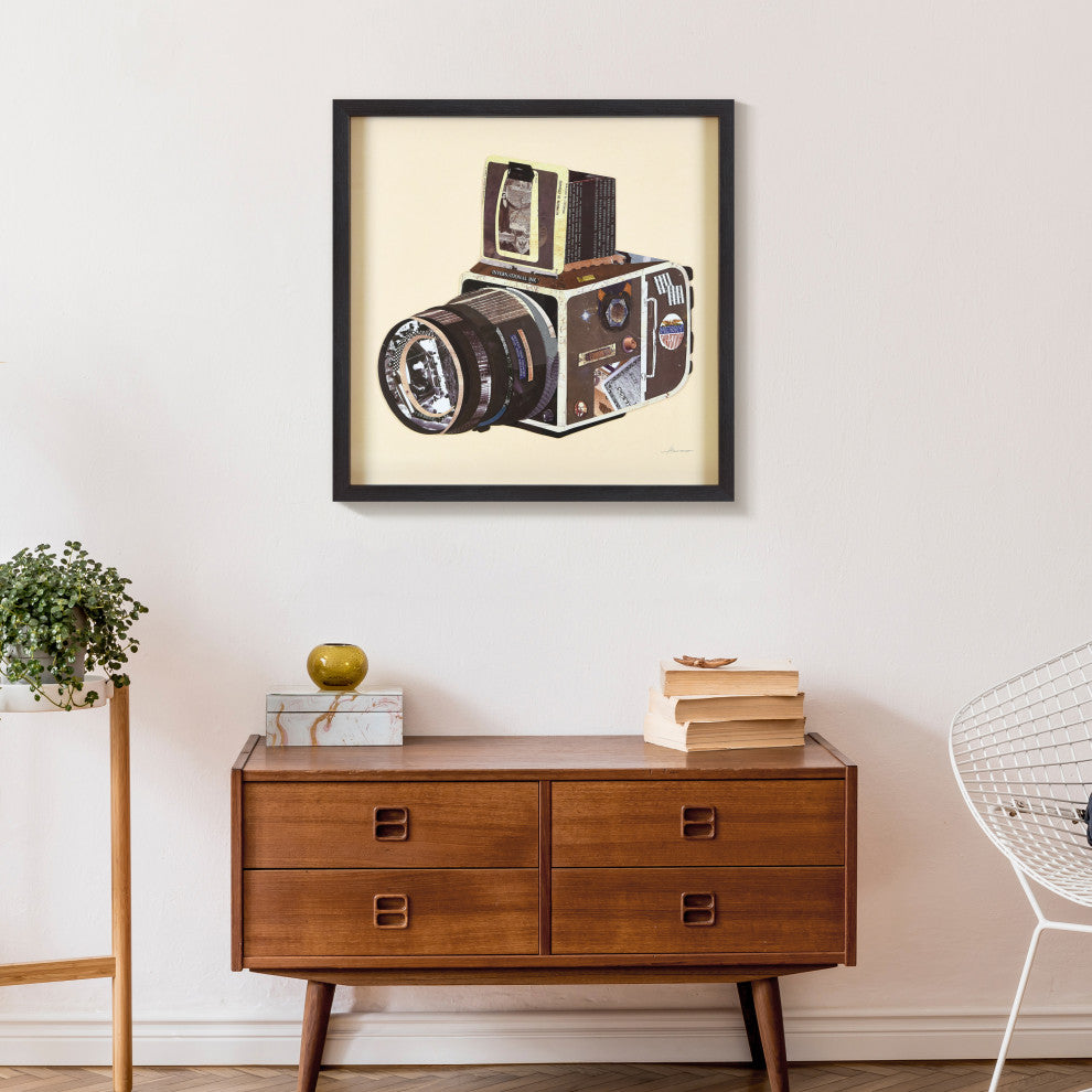 "SLR Camera" Hand Made Dimensional Collage Framed Wall Art Under Glass