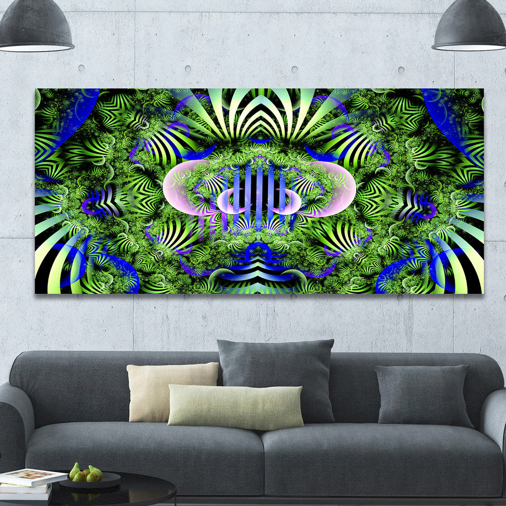 Green Magical Fairy Pattern, Large Floral Canvas Art Print, 60"x28"