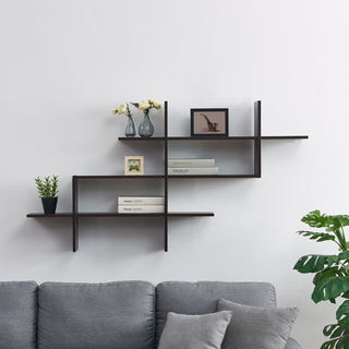 Danya B. 3-Tier Modern Ladder Cantilever Cubby Accent Wall Shelf, Walnut