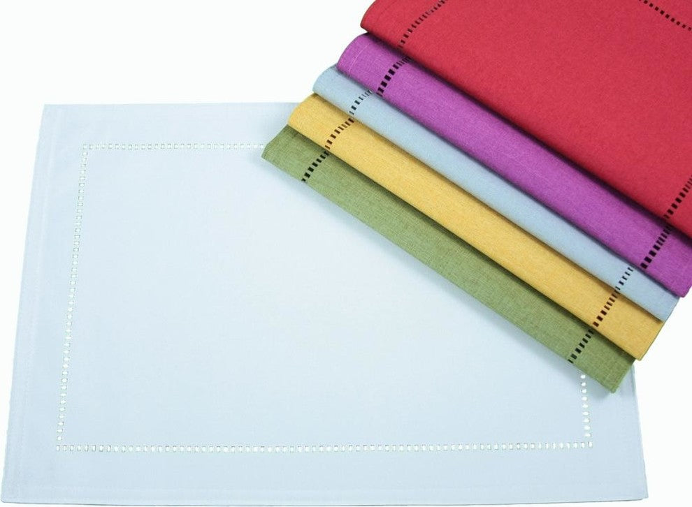 Melrose Easy Care Cutwork Hemstitch 14"x20" Placemat, Teal, Set of 4