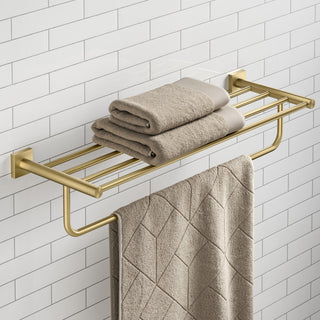 Ventus Bathroom Shelf With Towel Bar, Brushed Gold