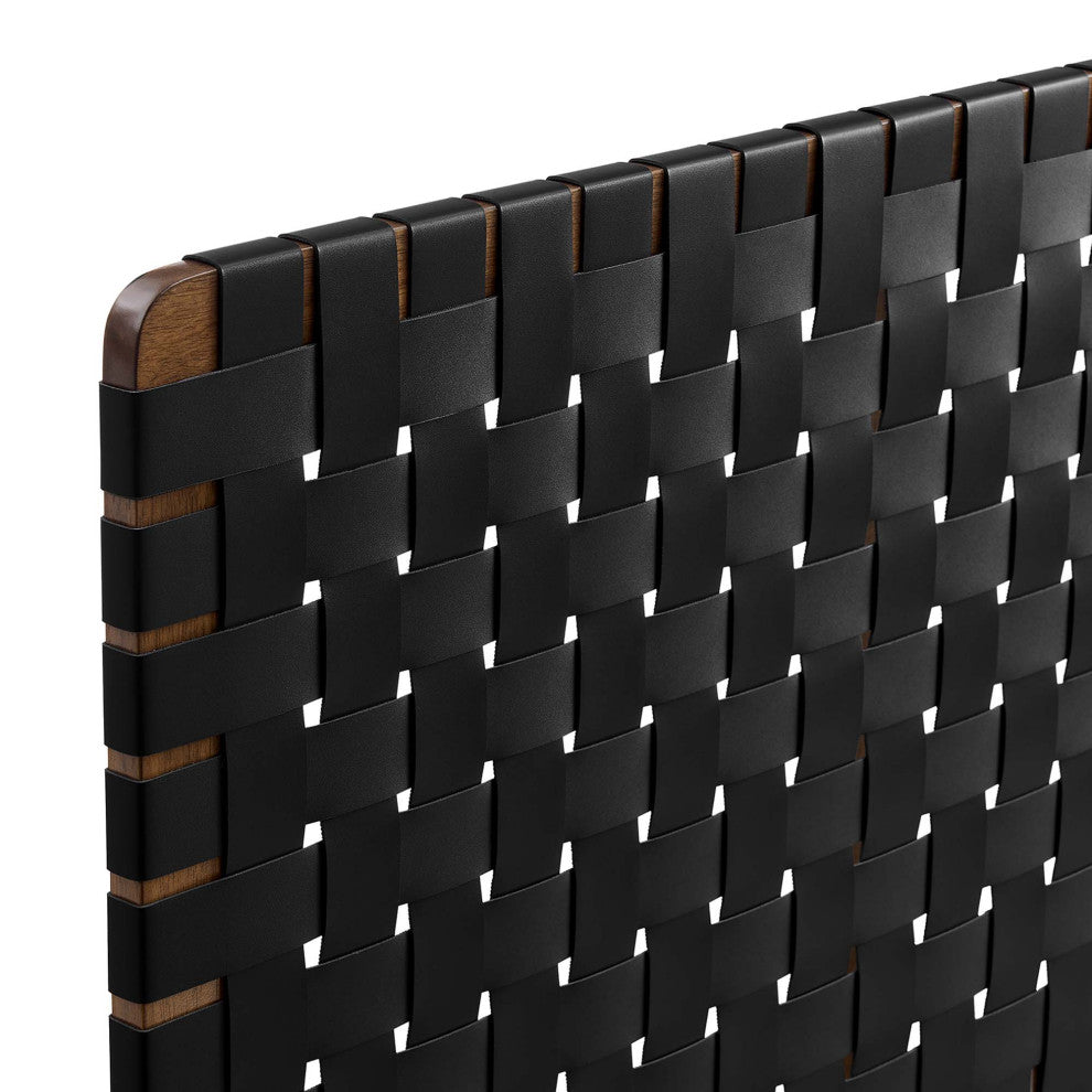 Sparta Weave Wall-Mount Vegan Leather Twin Headboard, Walnut Black